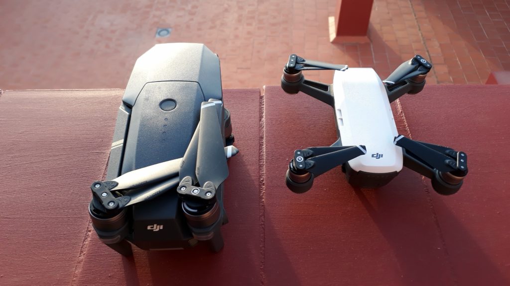 DJI Mavic Pro (plegado) y DJI Spark en comparación de tamaño