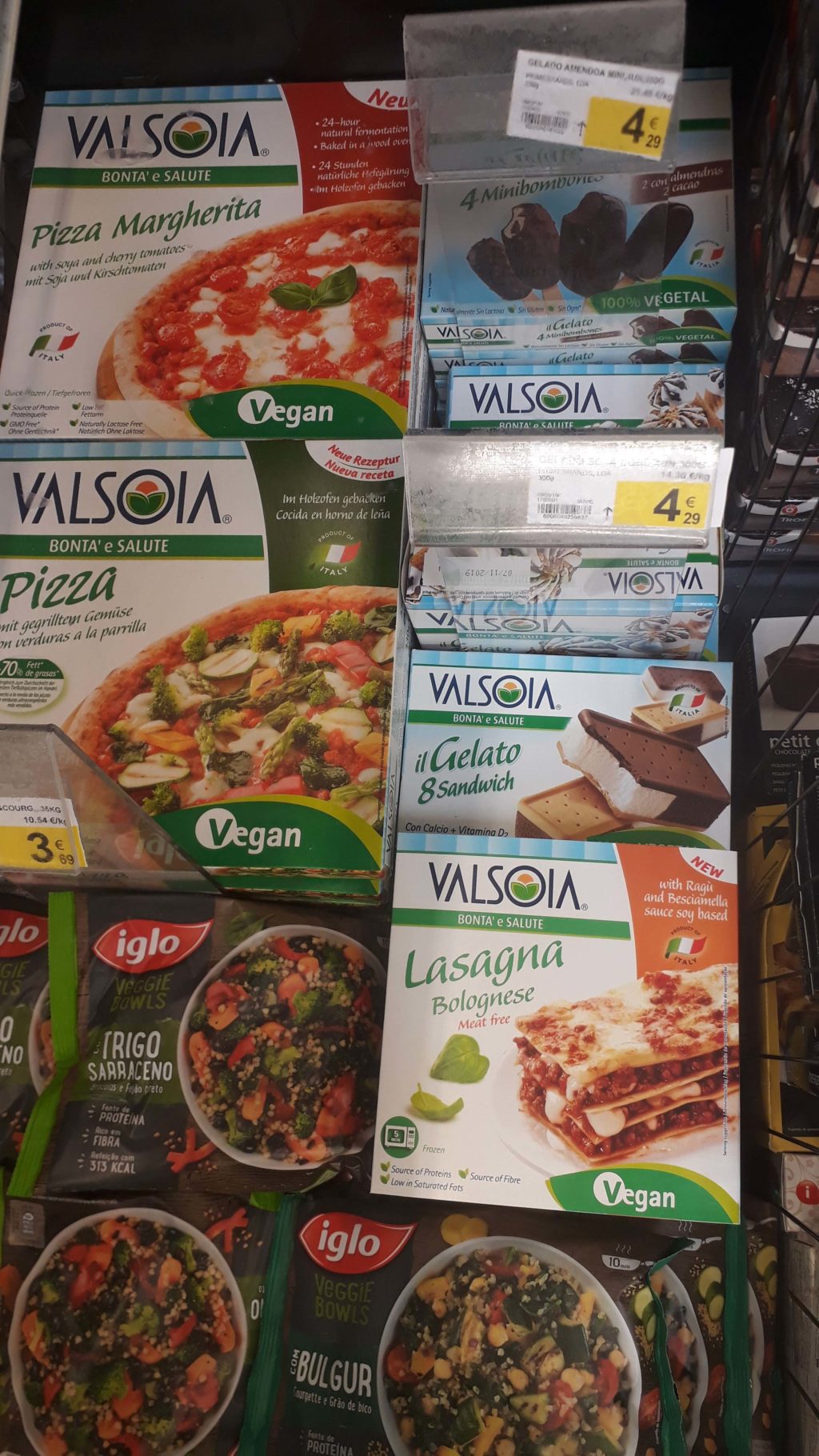 Vegane Tiefkühlpizzen, Lasagne und verschiedenes Eis von Valsoia, Veggie Bowls von iglo