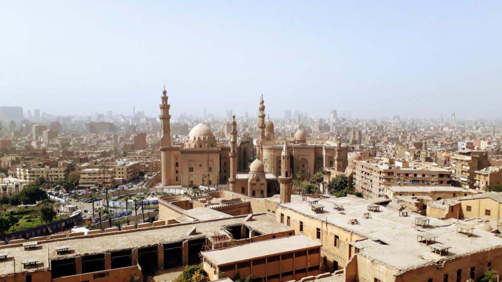 View of the Sultan Hassan Mosque and the Ar Rifai Mosque from the Citadel of Saladin