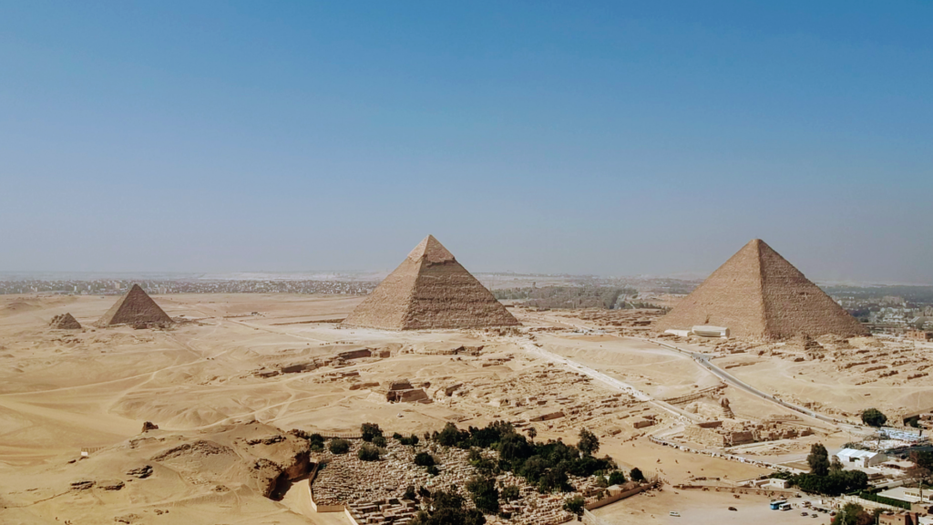 The famous Giza pyramid complex, at the bottom on the right is the Great Sphinx