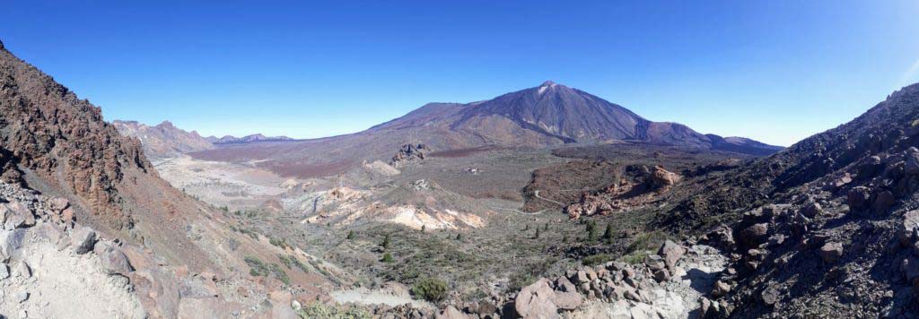 Panoramic view over the volcanic Caldera de Las Cañadas del Teide up to the Teide